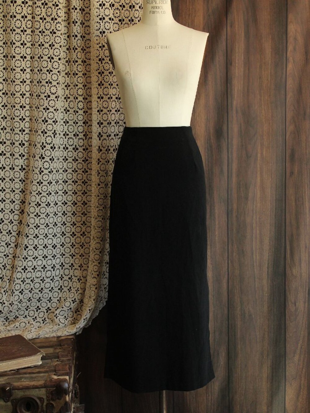 Vintage 1980s 1990s Pencil Skirt, Briggs Black Faux Suede, Size 10 - Picture 2 of 10